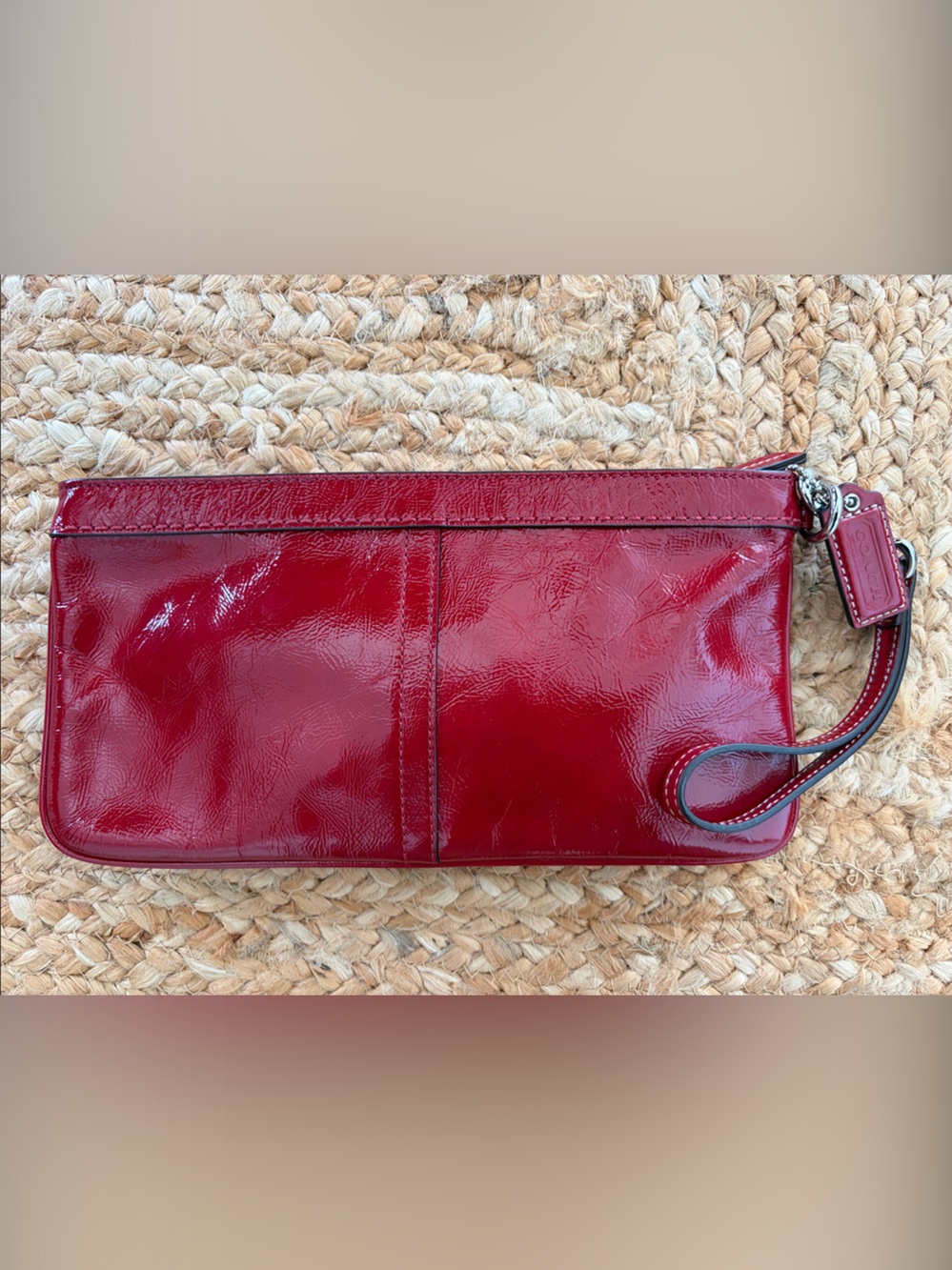 Coach Patent Leather Wristlet in Deep Red